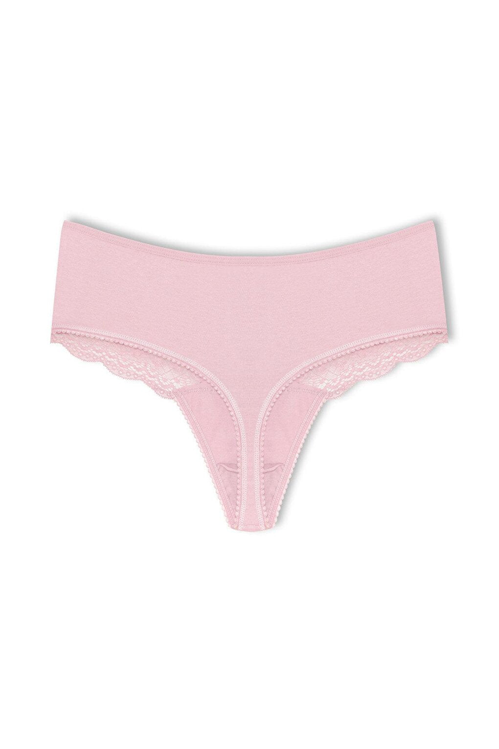 Cotton Lace Front High Waist Thong Women's Panties 2-Piece