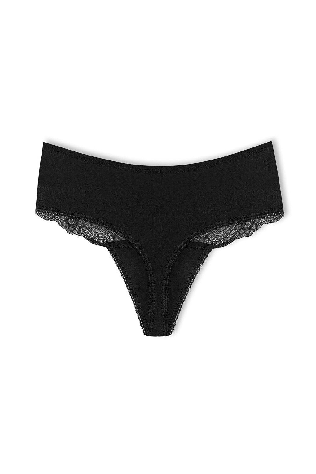 Cotton Lace Front High Waist Thong Women's Panties 2-Piece