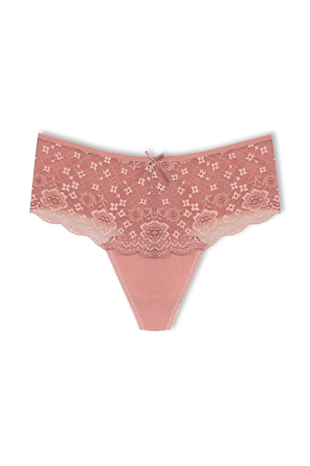 Cotton Lace Front High Waist Thong Women's Panties