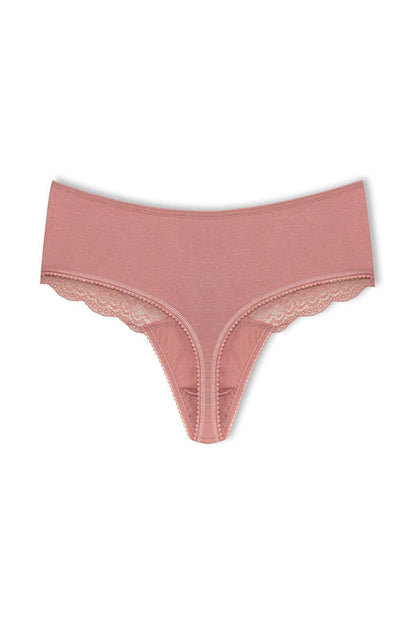 Cotton Lace Front High Waist Thong Women's Panties