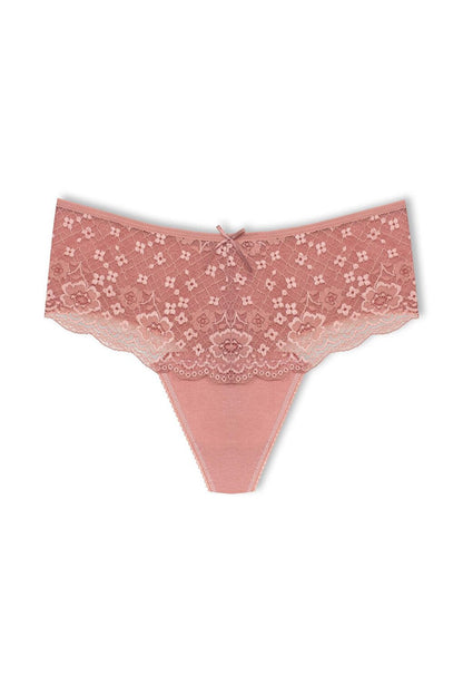 Cotton Lace Front High Waist Thong Women's Panties 2-Piece