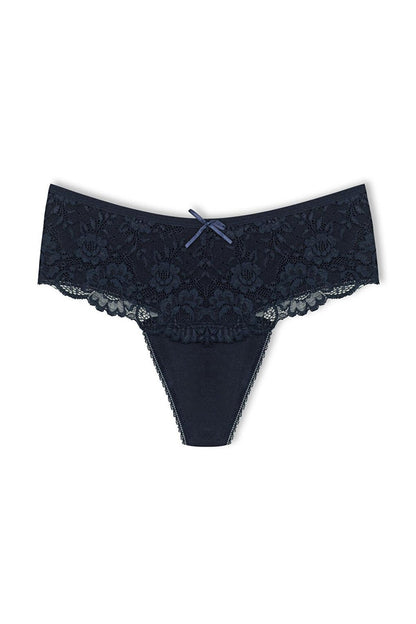 Cotton Lace Front High Waist Thong Women's Panties