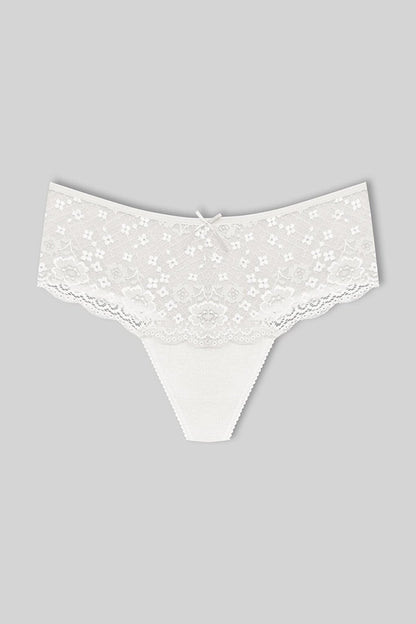 Cotton Lace Front High Waist Thong Women's Panties