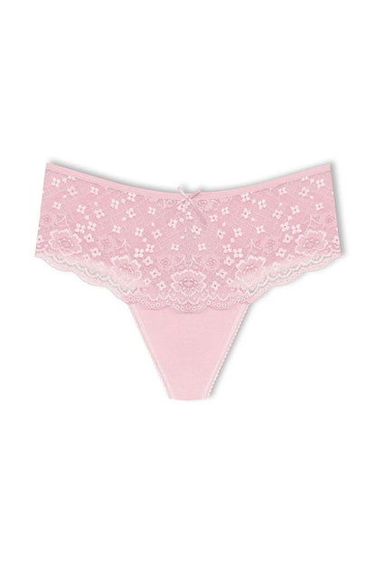 Cotton Lace Front High Waist Thong Women's Panties