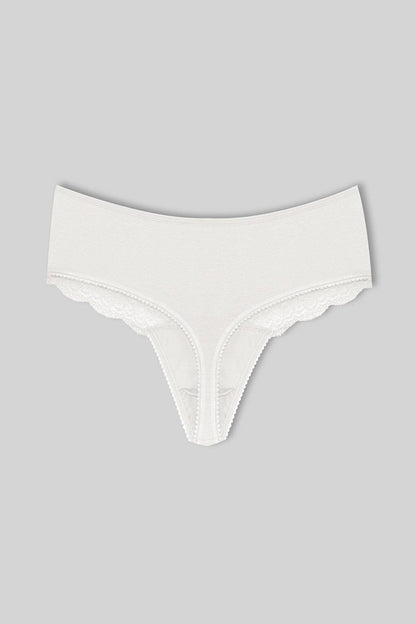 Cotton Lace Front High Waist Thong Women's Panties