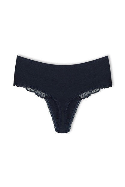 Cotton Lace Front High Waist Thong Women's Panties