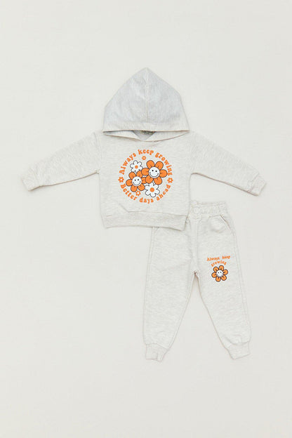 Printed Hooded Girls Tracksuit Set