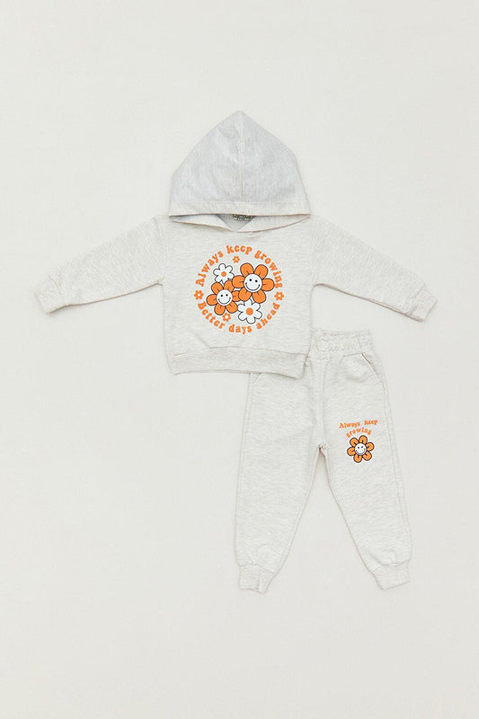 Printed Hooded Girls Tracksuit Set