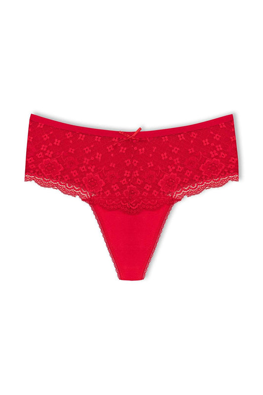 Cotton Lace Front High Waist Thong Women's Panties