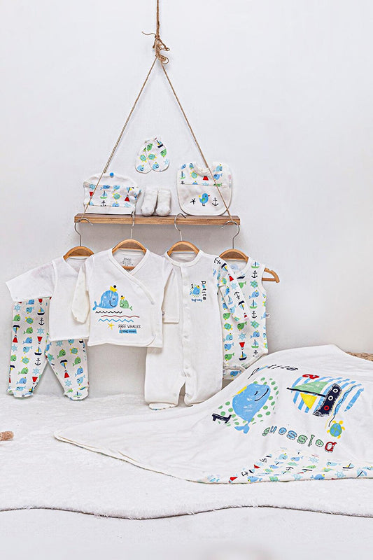 Whale Printed 10-Piece Baby Hospital Discharge Set 16563