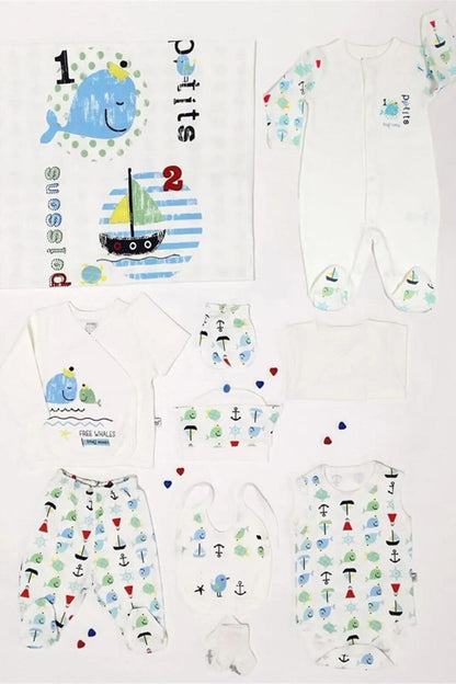 Whale Printed 10-Piece Baby Hospital Discharge Set 16563