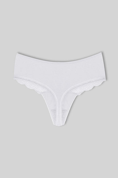 Cotton Lace Front High Waist Thong Women's Panties