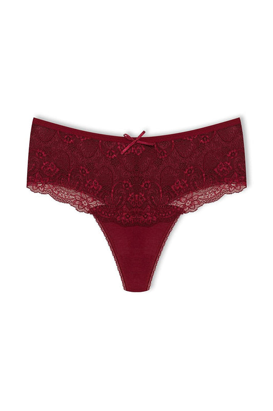 Cotton Lace Front High Waist Thong Women's Panties