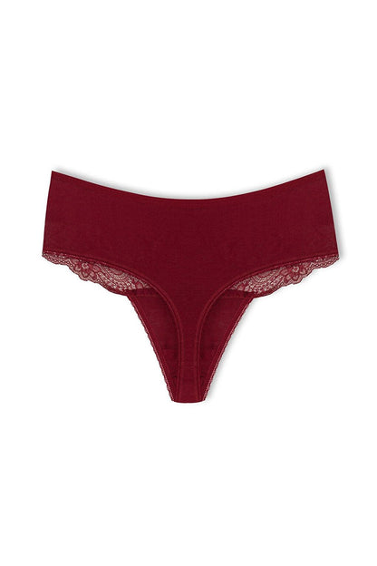 Cotton Lace Front High Waist Thong Women's Panties