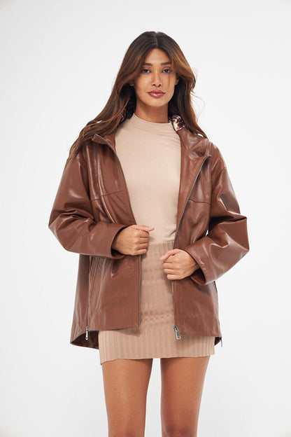 Women's Tan Hooded Lambskin Jacket