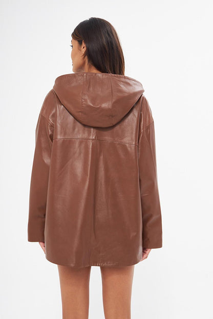 Women's Tan Hooded Lambskin Jacket