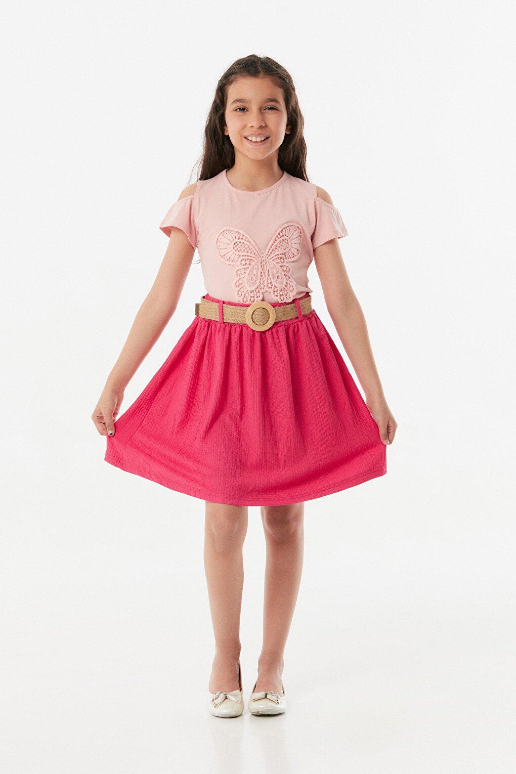 Bürümcük Fabric Wicker Belted Girl's Skirt