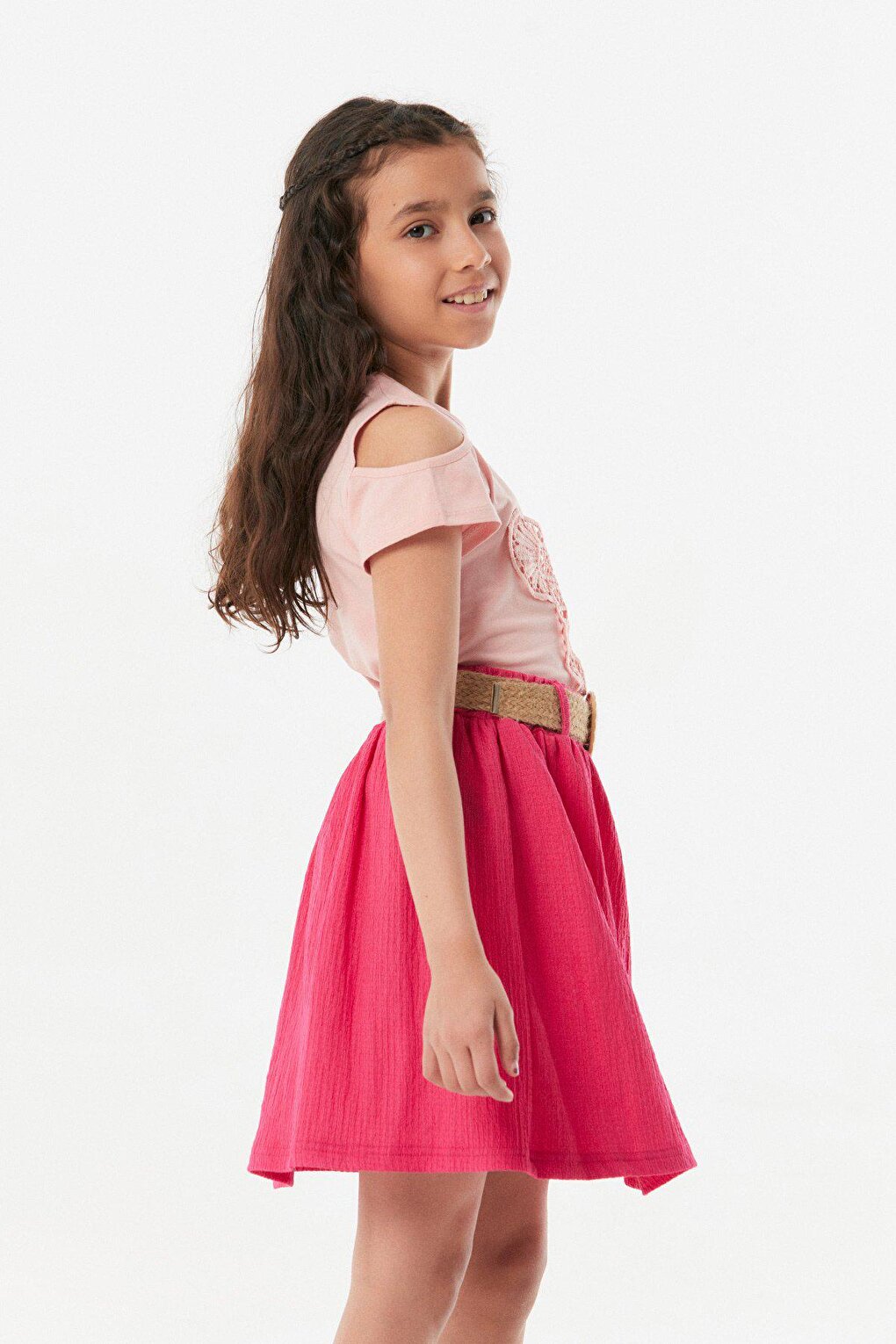 Bürümcük Fabric Wicker Belted Girl's Skirt