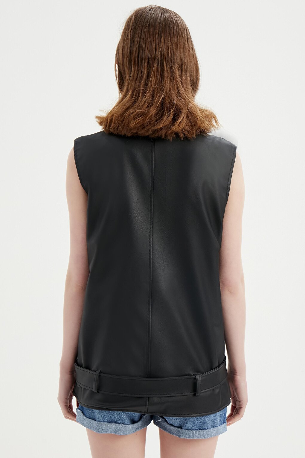 Women's Black Oversize Biker Leather Vest