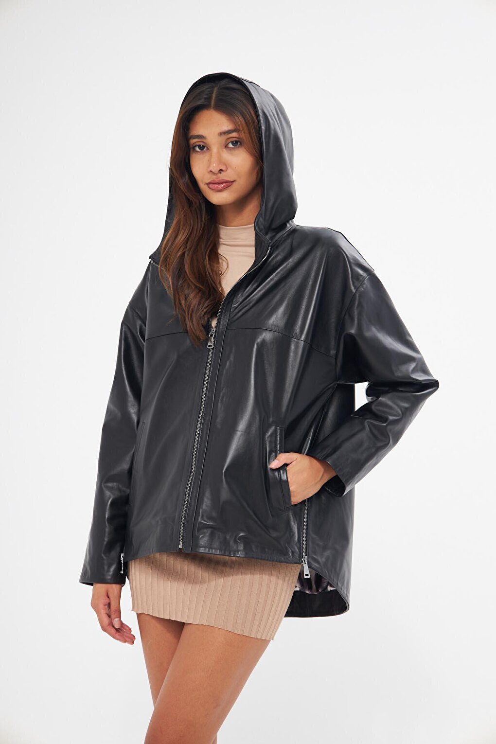 Women's Black Hooded Lambskin Jacket