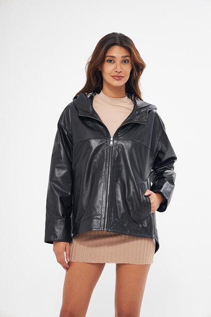 Women's Black Hooded Lambskin Jacket