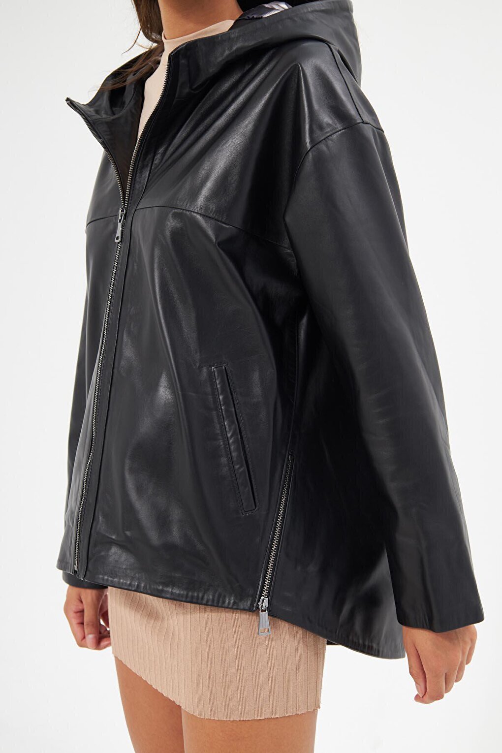 Women's Black Hooded Lambskin Jacket