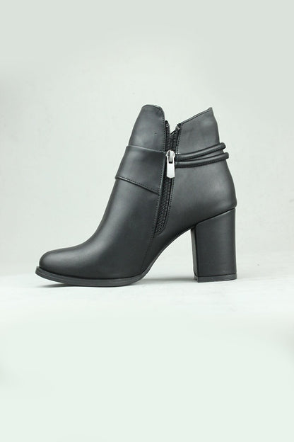 0506 Side Zipper Vegan Leather Heeled Boots Women Black