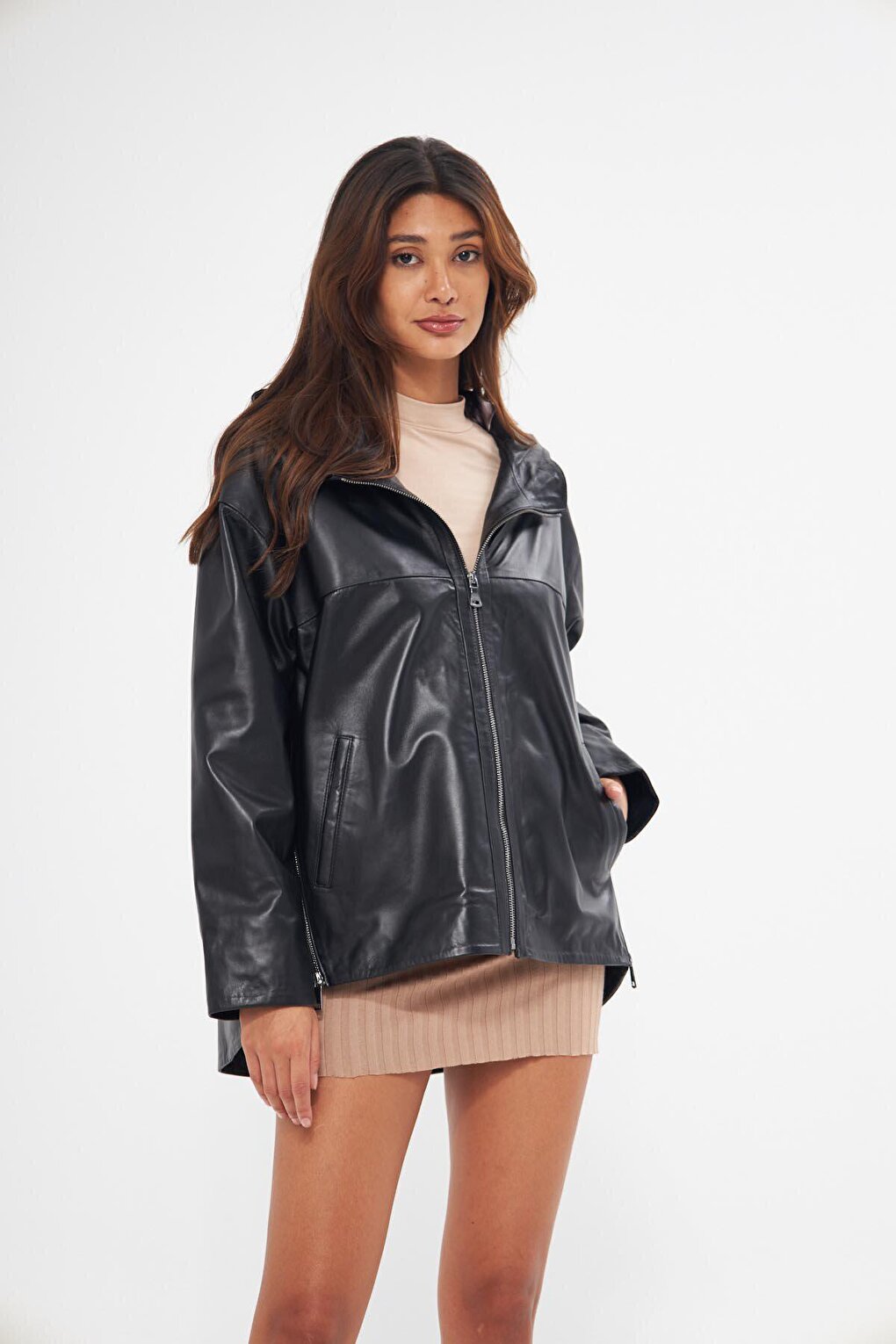 Women's Black Hooded Lambskin Jacket