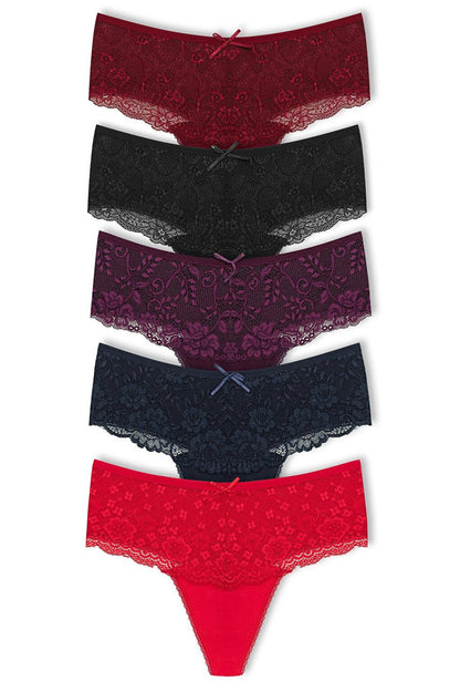 Cotton Lace Front High Waist Thong Women's Panties 5-pack