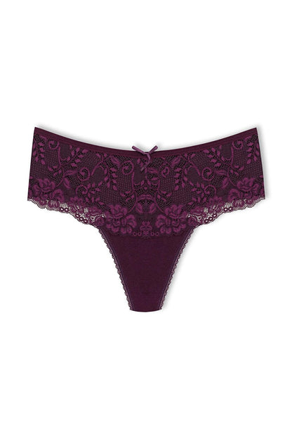 Cotton Lace Front High Waist Thong Women's Panties 5-pack