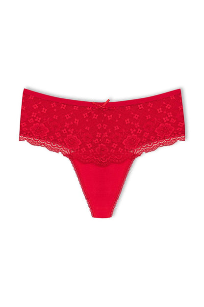 Cotton Lace Front High Waist Thong Women's Panties 10pcs