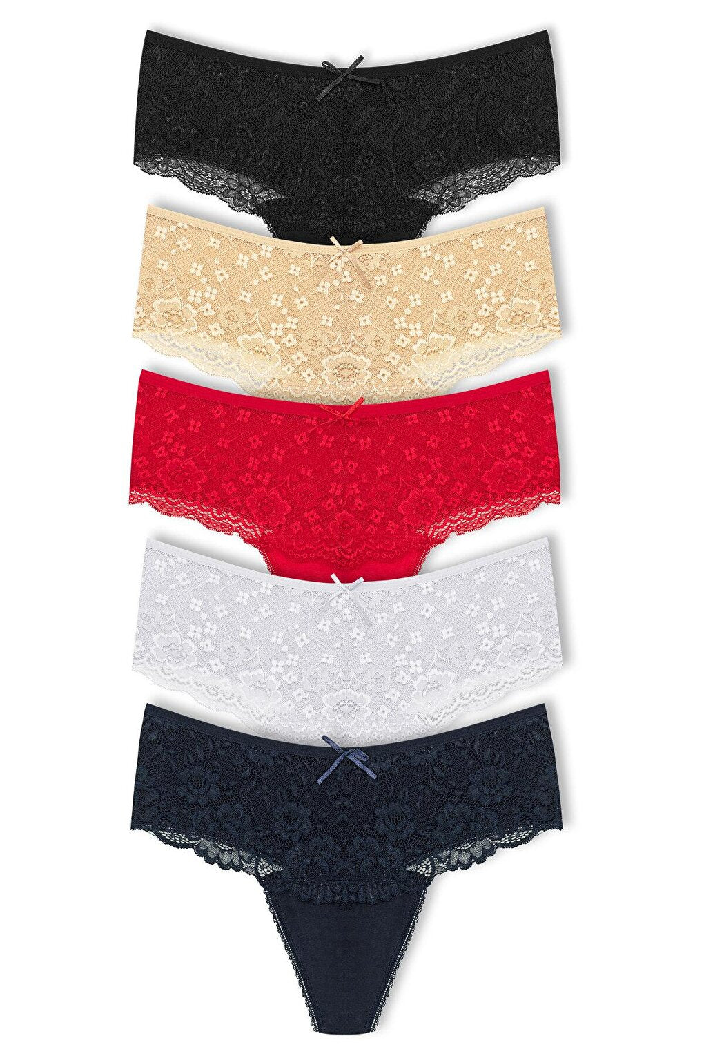 Cotton Lace Front High Waist Thong Women's Panties 5-pack