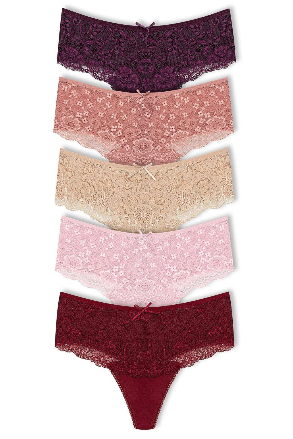 Cotton Lace Front High Waist Thong Women's Panties 5-pack