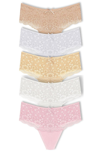 Cotton Lace Front High Waist Thong Women's Panties 5-pack