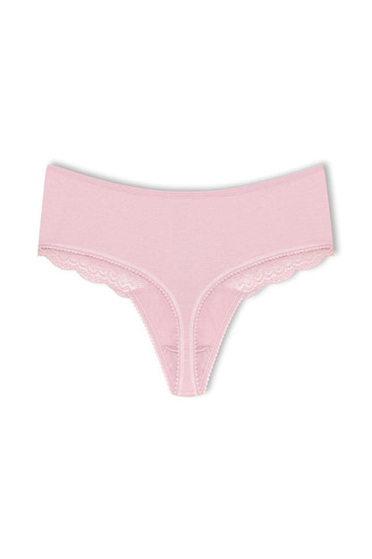 Cotton Lace Front High Waist Thong Women's Panties 3-Piece