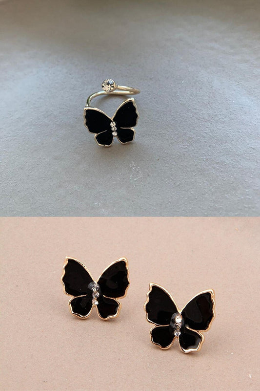 Black Butterfly and Ring Set