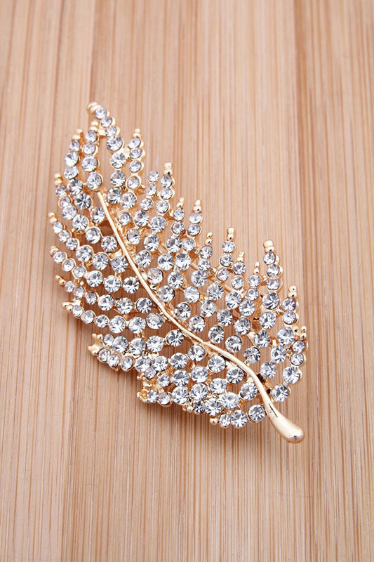 Gold Stone Feather Shaped Brooch