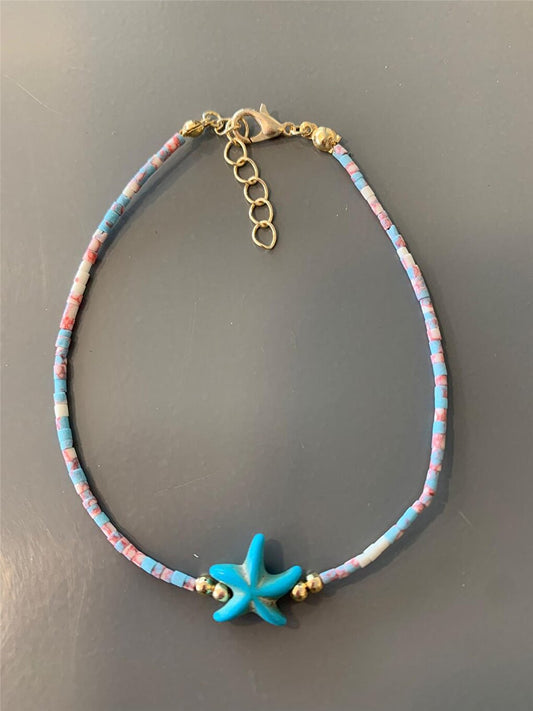 Soft Afghan Beaded Anklet with Blue Starfish