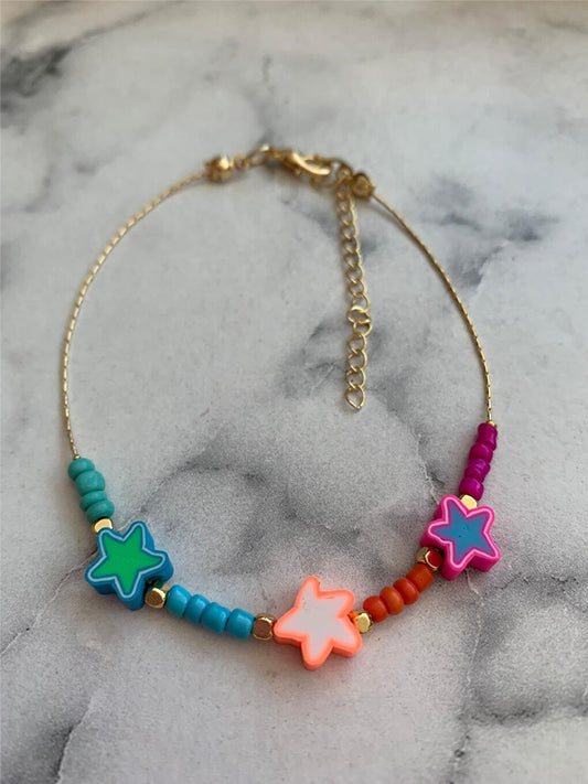 Colorful Fimo Star Sand Beaded Anklet