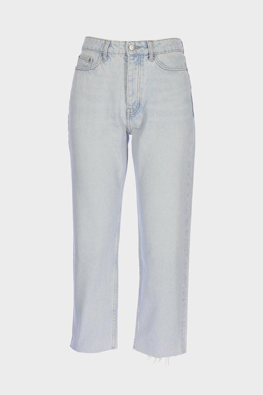 Eliza Cropped Ice Blue Cut-Out High Waist Straight Fit Buttoned Jean Trousers C 4518-091