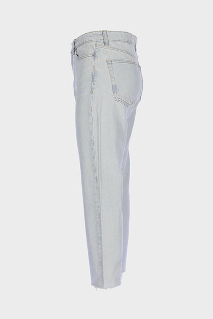 Eliza Cropped Ice Blue Cut-Out High Waist Straight Fit Buttoned Jean Trousers C 4518-091