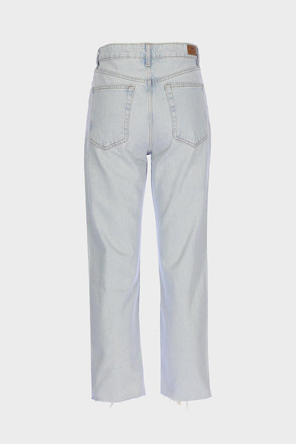 Eliza Cropped Ice Blue Cut-Out High Waist Straight Fit Buttoned Jean Trousers C 4518-091