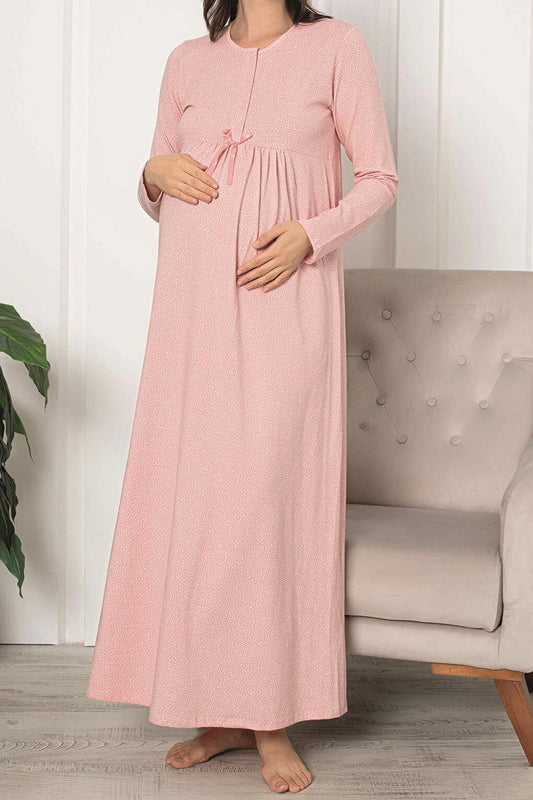 Maternity Long Sleeve Nightgown Cotton Lycra