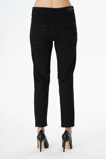 Eliza Cropped Black Cropped Straight Fit Zippered Jean Trousers C 4518-071