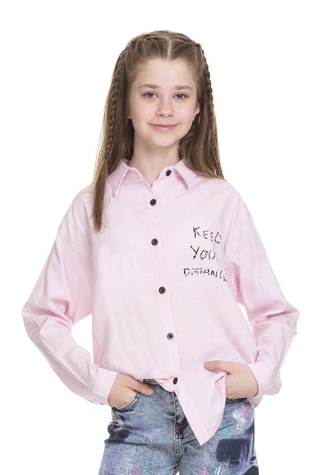 Girl's Back Printed Linen Shirt 8-14 Years