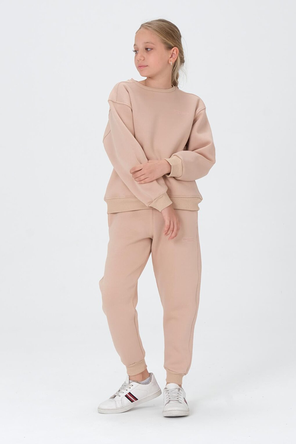 Crew Neck Printed Detailed Girls Tracksuit Set