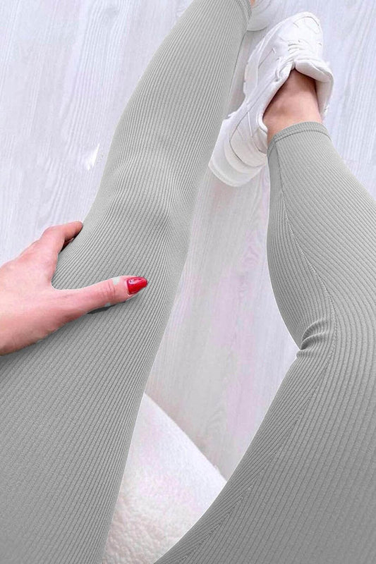 Dyed Gray High Waist Women's Ribbed Leggings MG1625