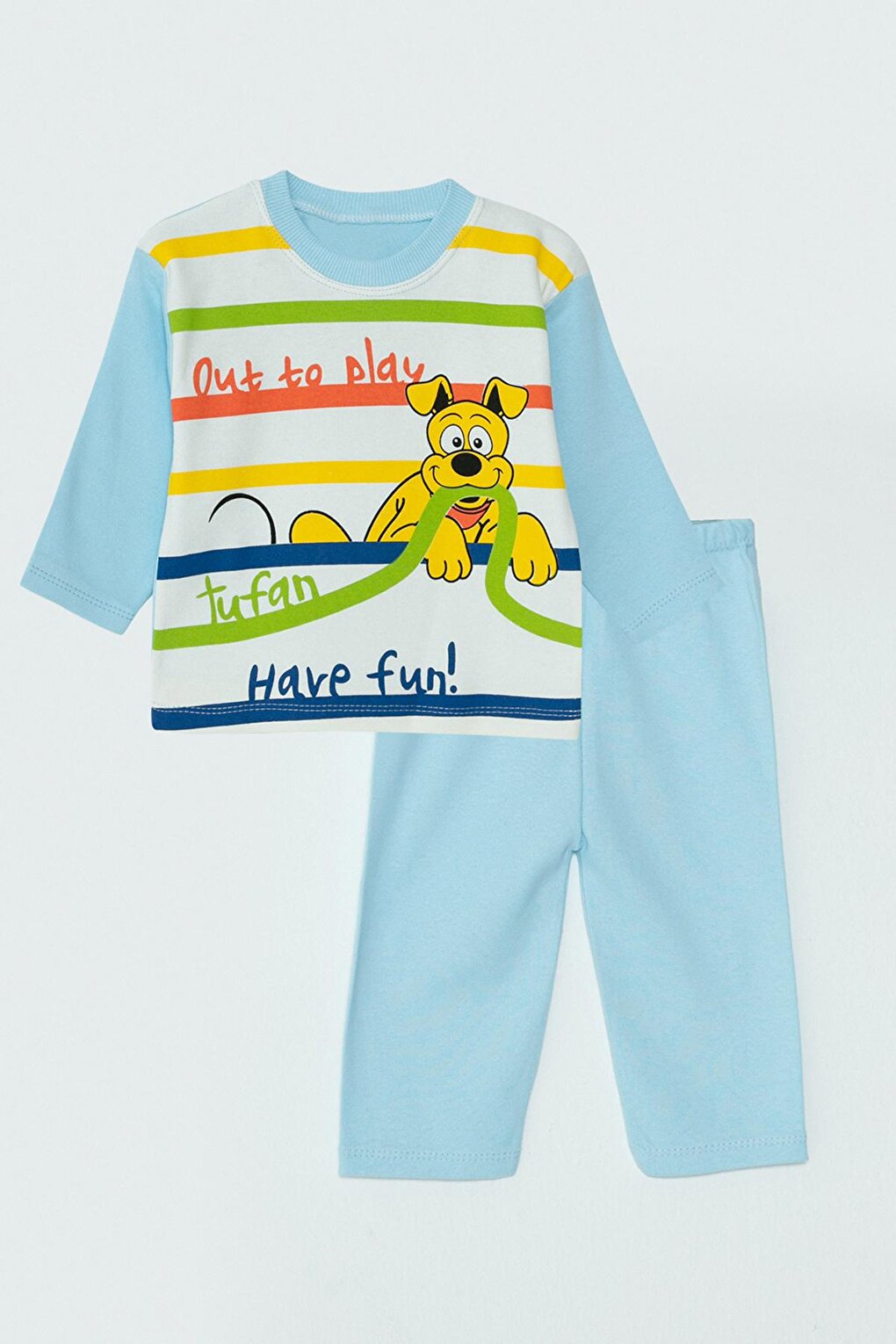 Dog Printed Striped Baby Boy Pajama Set