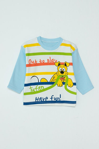 Dog Printed Striped Baby Boy Pajama Set