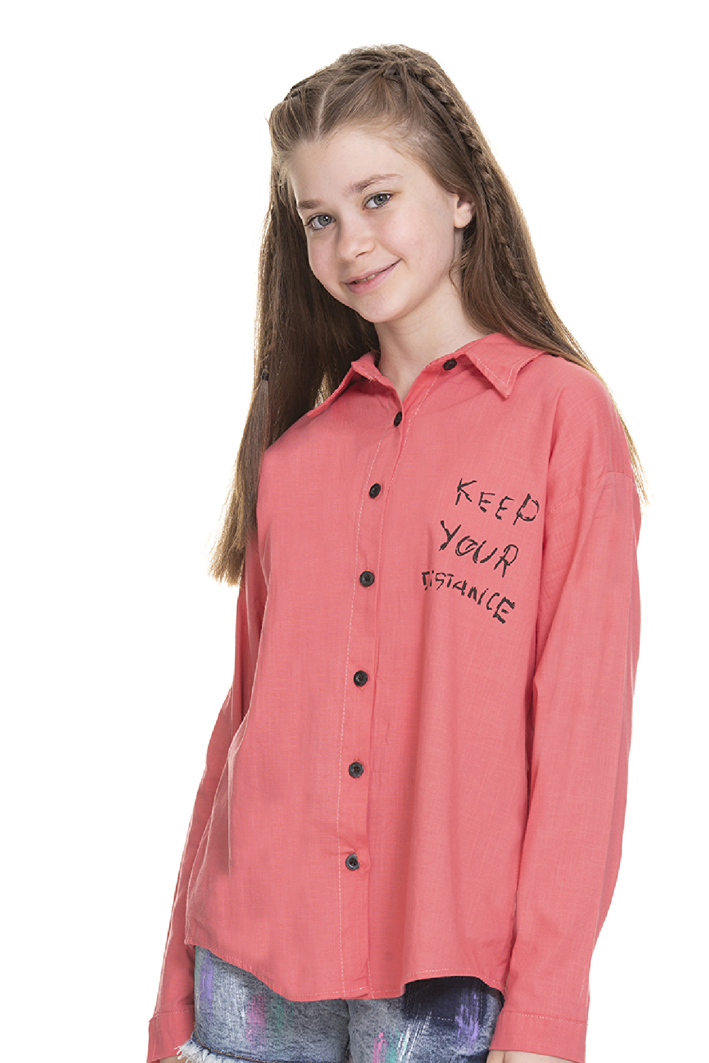 Girl's Back Printed Linen Shirt 8-14 Years